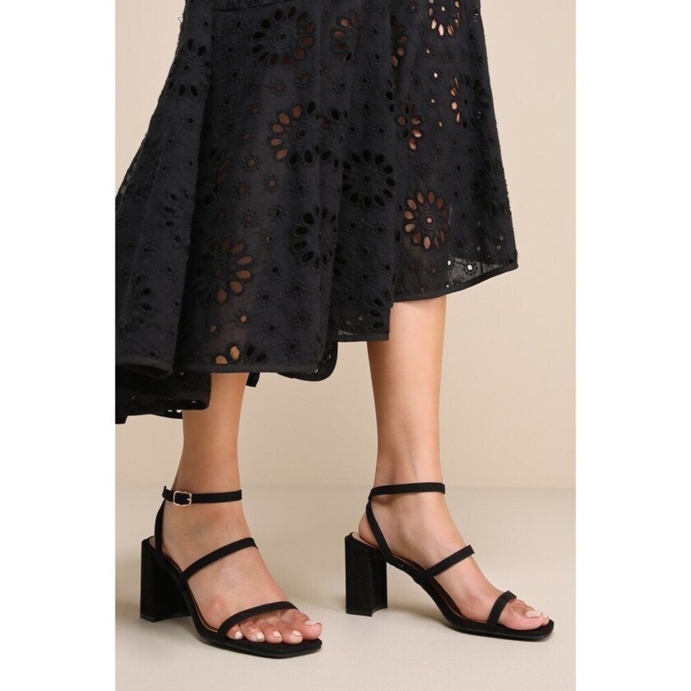 Lulus Emalina Black Suede Ankle Strap High Heel Sandals - Size 7.5